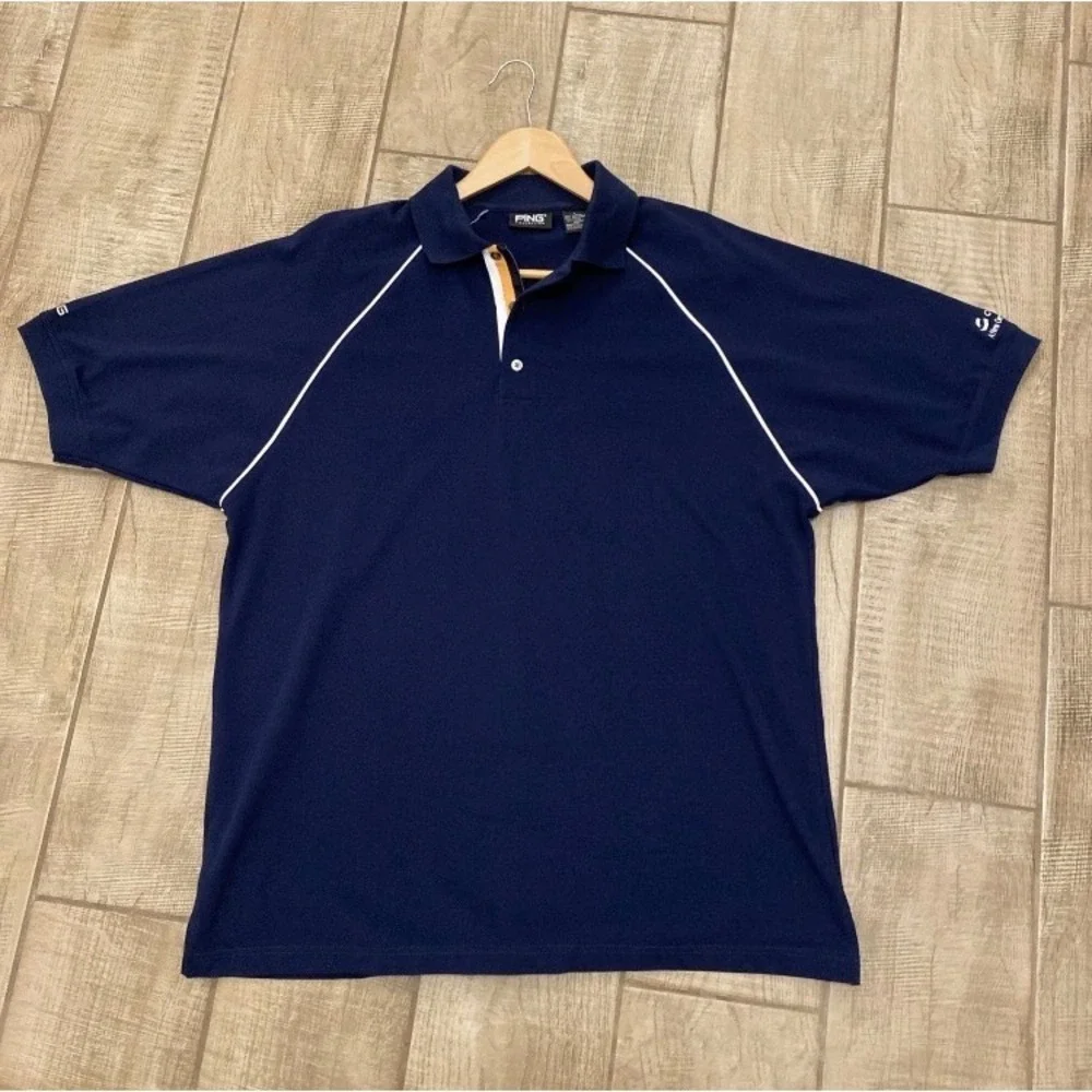 VTG Ping Collection Polo‎ Shirt Men L Navy Blue Short Sleeve Logo Retro Golf Y2K